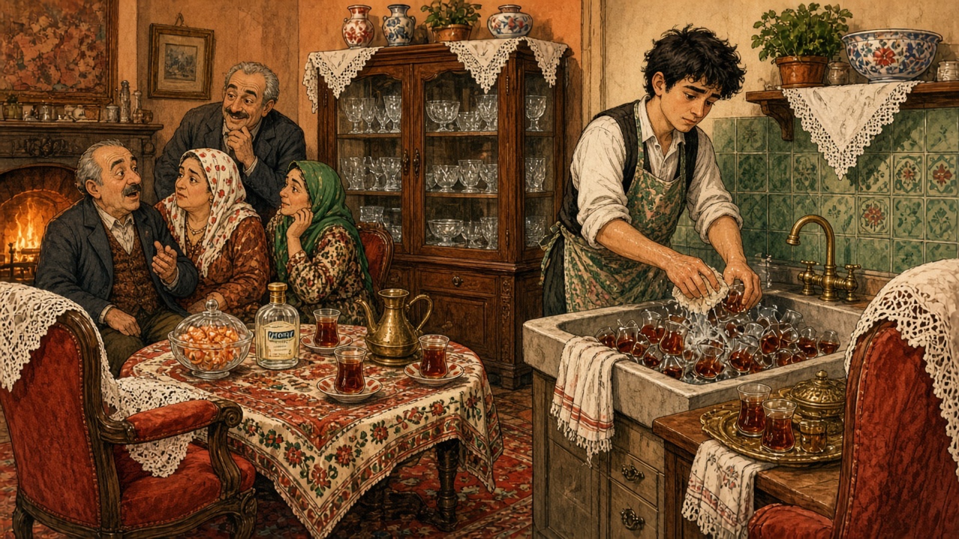 Salondaki Ateş Çemberinden Kaçıp Kendini 40 Tane Çay Bardağı Yıkamaya Adayan Yeğen