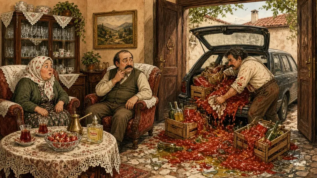 Memleket Dönüşü Bagajda Patlayan Beş Kiloluk Ev Salçası ve Zeytinyağı Kolileri