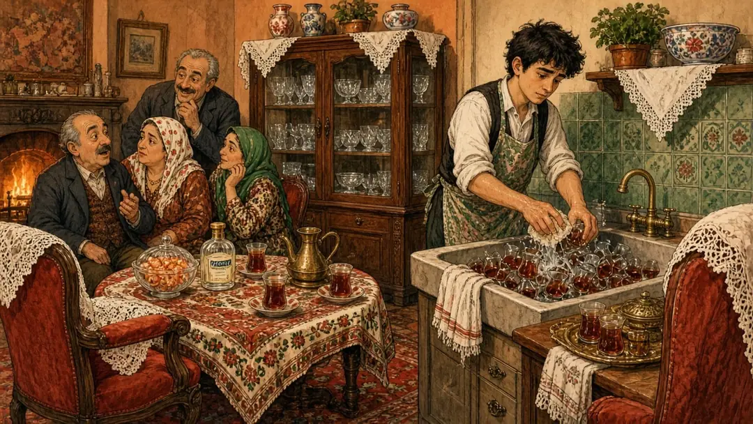 Salondaki Ateş Çemberinden Kaçıp Kendini 40 Tane Çay Bardağı Yıkamaya Adayan Yeğen